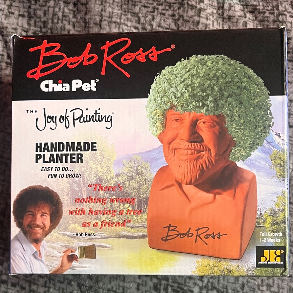 Bob Ross Chia Pet Handmade Planter - Green and Orange